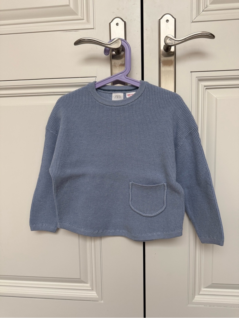 New ZARA kids Light Blue Knit Sweater with Pocket